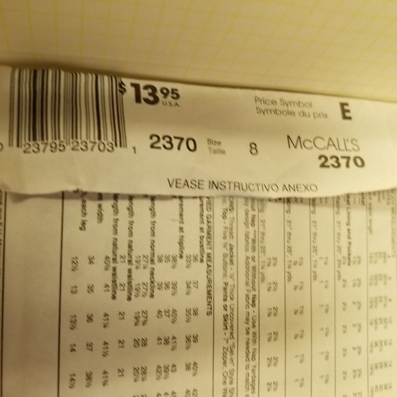 ✅2370 McCalls Sz 8 Sewing Pattern Misses Lined Jack - Picture 5 of 6